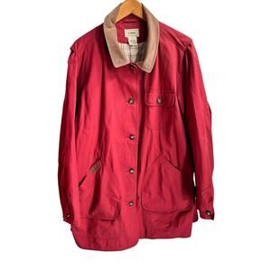 L.L. Bean Vintage Red Barn Jacket Cotton Corduroy Collar Plaid Lining Size 2X